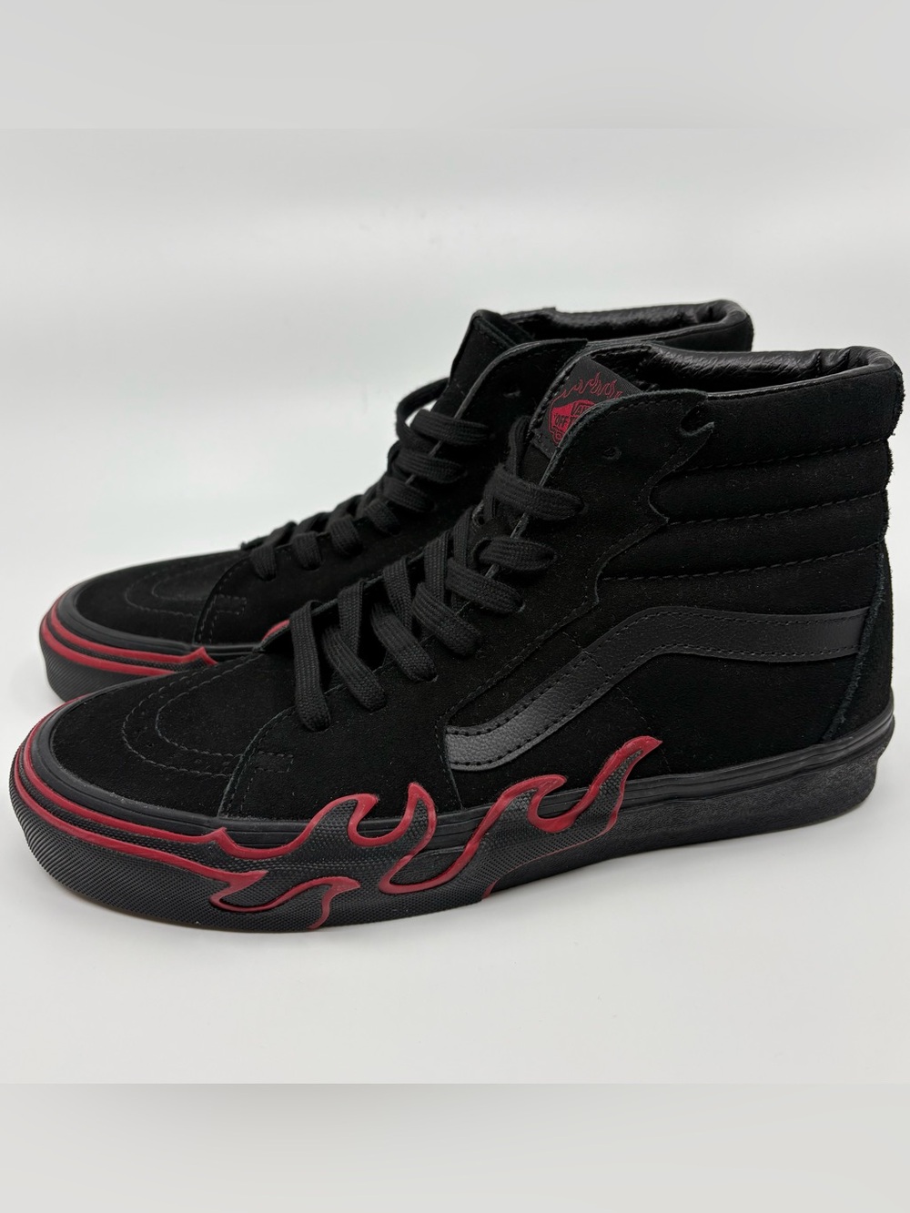 Vans Black High-Top Sneakers with Red Flame Accents
